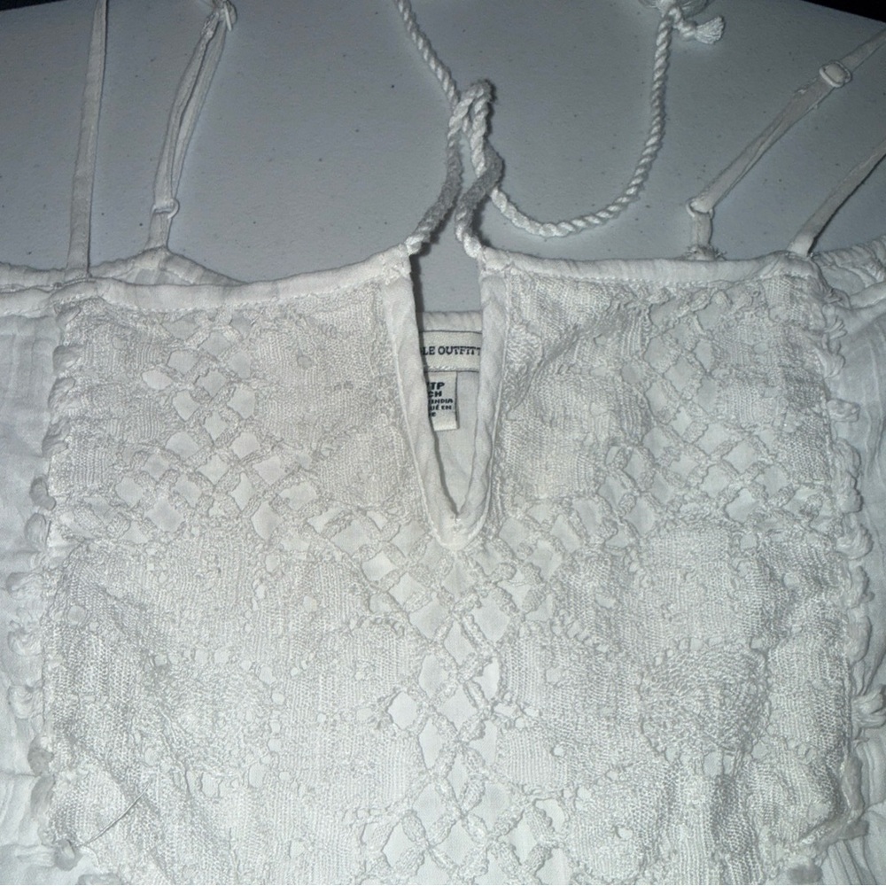 American Eagle Peasant Blouse‎ Crochet White Xs Boho Cottagecore Prairie Gauze - Picture 8 of 11